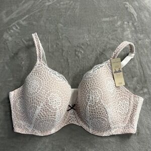 Cacique Bra Womens 42D Pink Lace T Shirt Underwire Seamless Convertible Straps